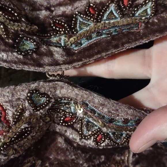 Chico's Floral Embroidered Velvet Jacket in Brown and Blue, Nwt - Picture 4 of 9